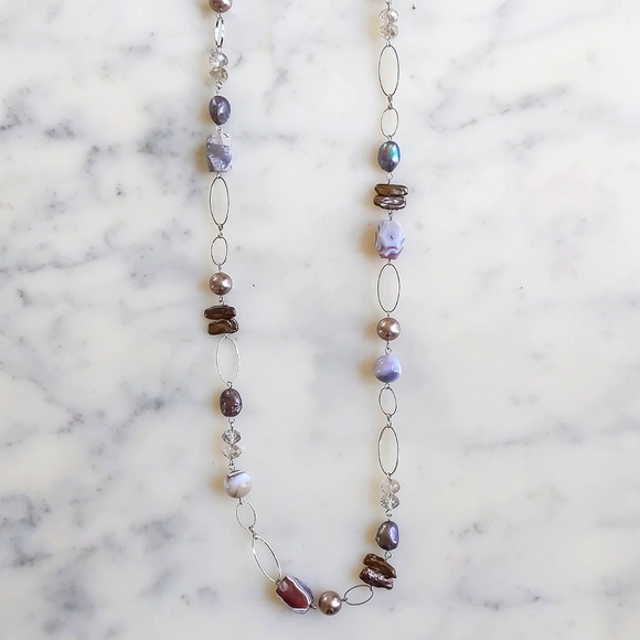 NWOT. Multiple Shapes/Colors/Materials Chained Necklace. - Picture 4 of 4